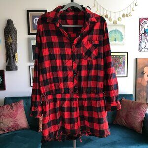 Red & Black Buffalo Plaid Flannel Romper PJ's Pajamas size L / XL